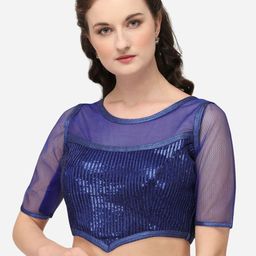 Amrutam Fab Women Blue Sequin Embroidered Georgette Saree Blouse-picture-18