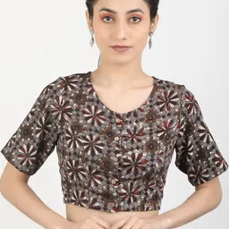 Llajja Block Printed Pure Cotton Saree Blouse-picture-3