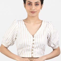 Llajja Striped Pure Cotton Non Padded Saree Blouse-image-59