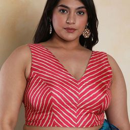 SALWAR STUDIO V- Neck printed Silk Blend Readymade Saree Blouse With Tie-Ups-image-37