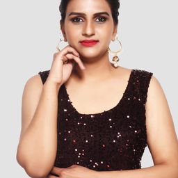 Trendzmy Brown Embellished Saree Blouse-image-0