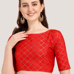 Oomph! Woven Design Boat Neck Short Sleeve Art Silk Saree Blouse-image-51