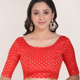 Oomph! Ethnic Motifs Woven Round Neck Design Saree Blouse-image-32