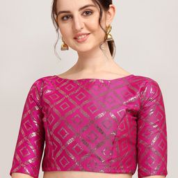 Oomph! Woven Design Boat Neck Short Sleeve Art Silk Saree Blouse-picture-45