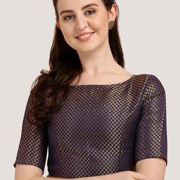 Oomph! Woven Design Boat Neck Saree Blouse-image-101