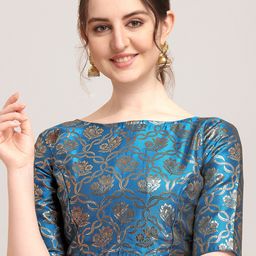 Oomph! Woven Design Boat Neck Short Sleeve Art Silk Saree Blouse-image-50