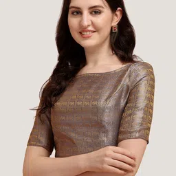 Oomph! Woven Design Boat Neck Short Sleeve Art Silk Saree Blouse-picture-20