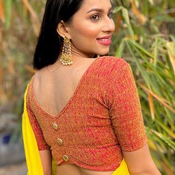 Bindigasm's Advi Zari Embellished Jacquard Stretchable Readymade Saree Blouse-image-30