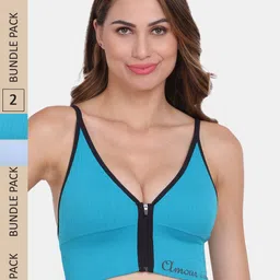 Amour Secret Pack of 2 Lightly Padded Front Zipper Open Sports Bra-21
