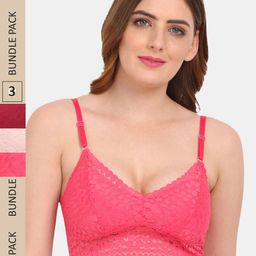Amour Secret Pack of 3 Floral Lightly Padded Lace Bralette Bra PD53162_Crl_Mrn_Pch-image-83