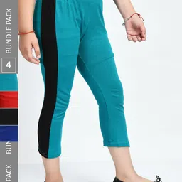 IndiWeaves Girls Pack Of 4 Colourblocked Pure Cotton Capris-image-95