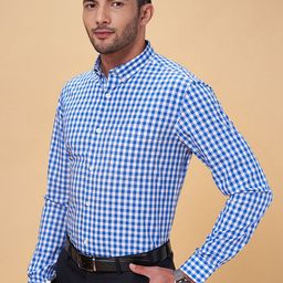 Peregrine by Pantaloons Slim Fit Gingham Checked Button Down Collar Cotton Formal Shirt-image-53