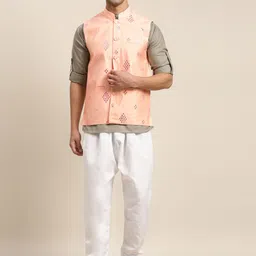 SOJANYA Men Grey Pure Cotton Solid Kurta & Churidar Comes With a Nehru Jacket-33