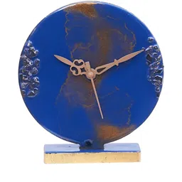 CHRONIKLE Blue & Gold-Toned Wooden Round Textured Contemporary Table Clock-image-52