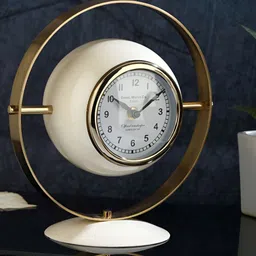 Decor de Maison Gold-Toned Off White Table Clock-image-44