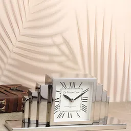 Decor de Maison Silver-Toned Metal Rectangle Contemporary Table Clock-image-13