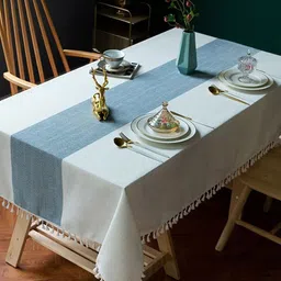 URBAN SPACE Blue Striped 6 Seater Table Cloth-10