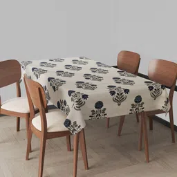 Trance Home Linen Off-White & Blue Printed Pure Cotton  Table Cloth-11
