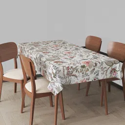 Trance Home Linen White & Green Printed Pure Cotton 6-Seater Table Cloth-20