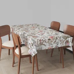 Trance Home Linen White & Green Printed Pure Cotton 6-Seater Table Cloth-21