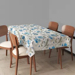 Trance Home Linen Blue & White Printed Pure Cotton Rectangular  4-6 Seater Table Cloth-36