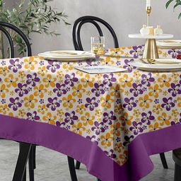 Lushomes Purple 6 Seater Printed Linen Table Cloth-image-7