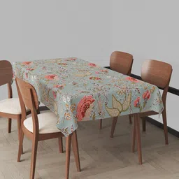 Trance Home Linen Green Ethnic Motif Printed Pure Cotton 4-Seater Table Cloth-15