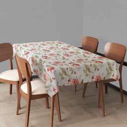 Trance Home Linen White & Pink Floral Printed Cotton Rectangular 4-6 Seater Table Cloth-image-60