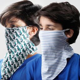 Dream of Glory Inc Kids White & Green Pack of 2 Pure Cotton Reusable Cloth Masks-29