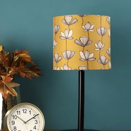 BTR CRAFTS Mustard Printed Cylindrical Shaped Metal Table Lamp with Adjustable Cord-21