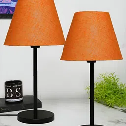 BTR CRAFTS Raven Orange & Black 2 Pcs Textured Metal Frustum Table Lamp With Adjustable Cord-12
