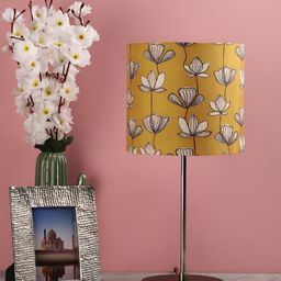 BTR CRAFTS Mustard & White Floral Cylindrical Shape Metal Table Lamp with Adjustable Cord-17