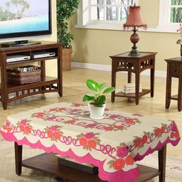 Kuber Industries Beige & Pink Floral Printed 4-Seater Rectangle Cotton Table Cover-13