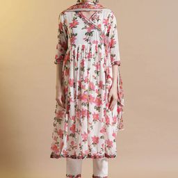 STYLEBAAZI Floral Embroidered Pure Cotton Straight Kurta With Trouser & Dupatta-32