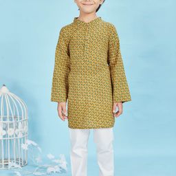 Maaikid Boys Ethnic Motifs Printed Band Collar Pure Cotton Kurta with Pyjamas-16