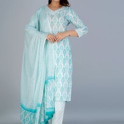 KALINI Ethnic Motifs Printed Pure Cotton Kurta & Trousers With Dupatta-8