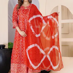 L.H HANDICRAFTS Women Bandhani Printed Regular Mirror Work Pure Cotton Kurta with Trousers & With Dupatta-picture-17