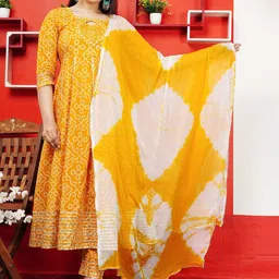 L.H HANDICRAFTS Women Bandhani Printed Regular Mirror Work Pure Cotton Kurta with Trousers & With Dupatta-picture-16