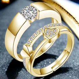 MYKI Unisex Set Of 2 Gold-Plated King & Queen Adjustable Couple Rings-3