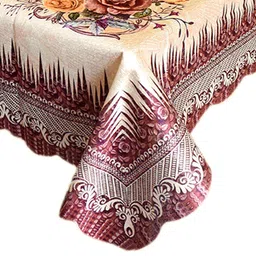 Kuber Industries Cream & Maroon Floral Printed 4 Seater Rectangle Table Cover image 2