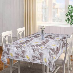 Arrabi Grey & Brown Leaf Printed 6-Seater Table Cover-7