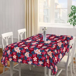Arrabi Red & Blue Floral Printed 6-Seater Table Cover-image-89