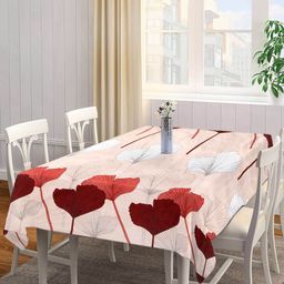 Arrabi Peach & Red Leaf Printed 8-Seater Table Cover-46