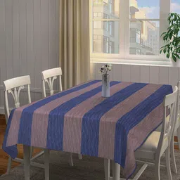 Arrabi Brown & Blue Striped Printed 6 Seater Table Cover-19