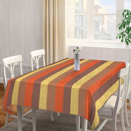 Arrabi Red & Mustard Yellow Striped Handwoven 8-Seater Rectangular Cotton Table Cover-16