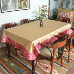 ZEBA Cream & Pink Borcade Silk 6 Seater Table Covers-46