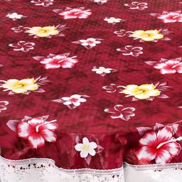 Stylista Red & White Floral Printed 1.52 m x 3.55 m Waterproof Square Table Cover-image-85