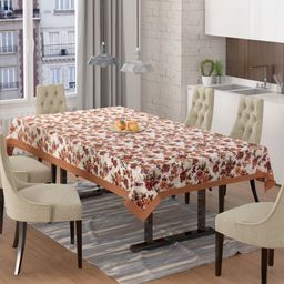 BIGGER FISH Brown Printed Velvet Anti-Skid 6-Seater Table Cover-picture-23