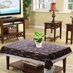 Kuber Industries Brown & White Printed 4 Seater Table Cover-0