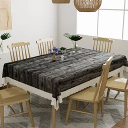 DREAM WEAVERZ Black & White Wooden Finish Dining 6-Seater Table Cover-0